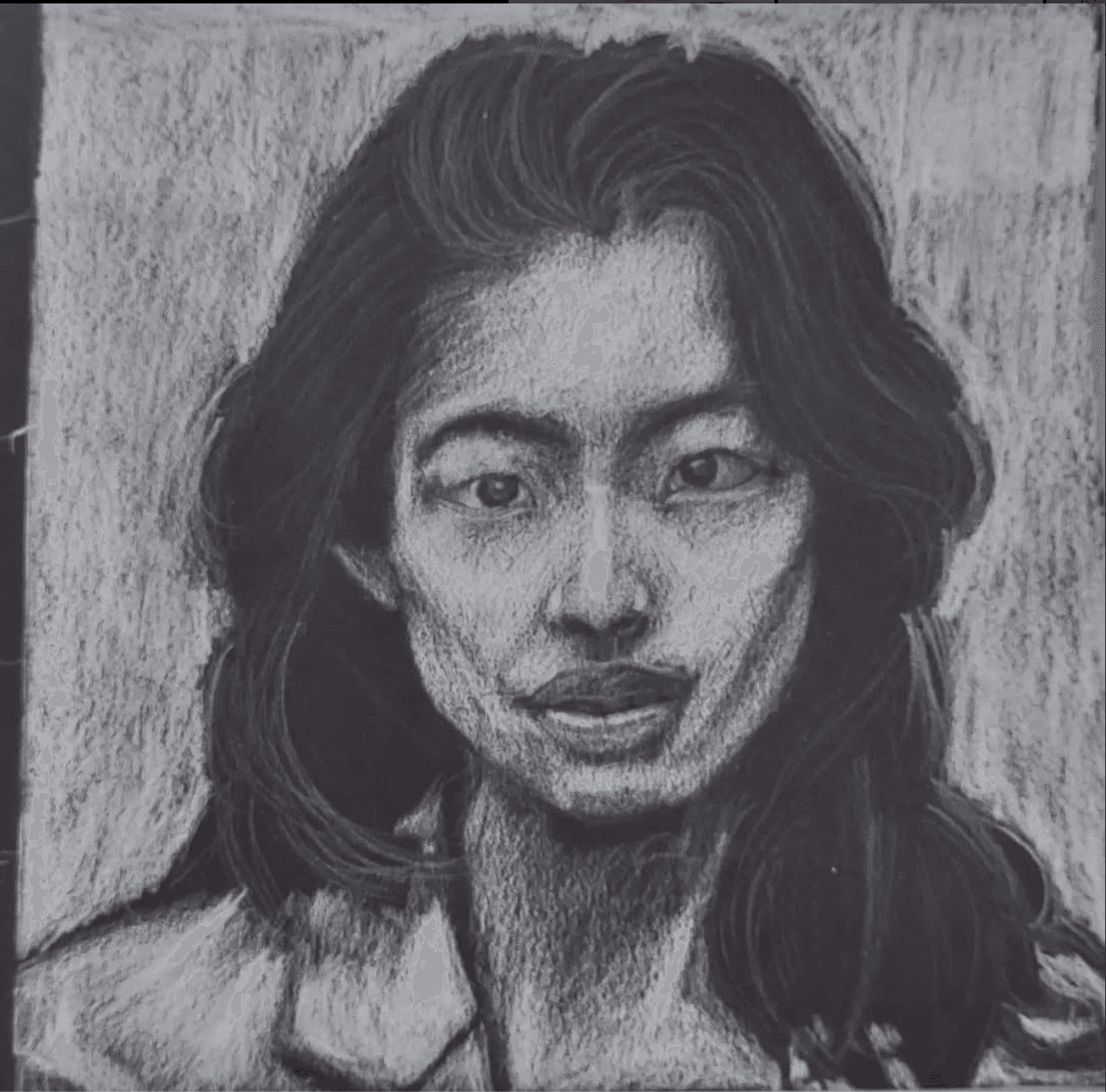 Charcoal portrait titled Asian Persuasion