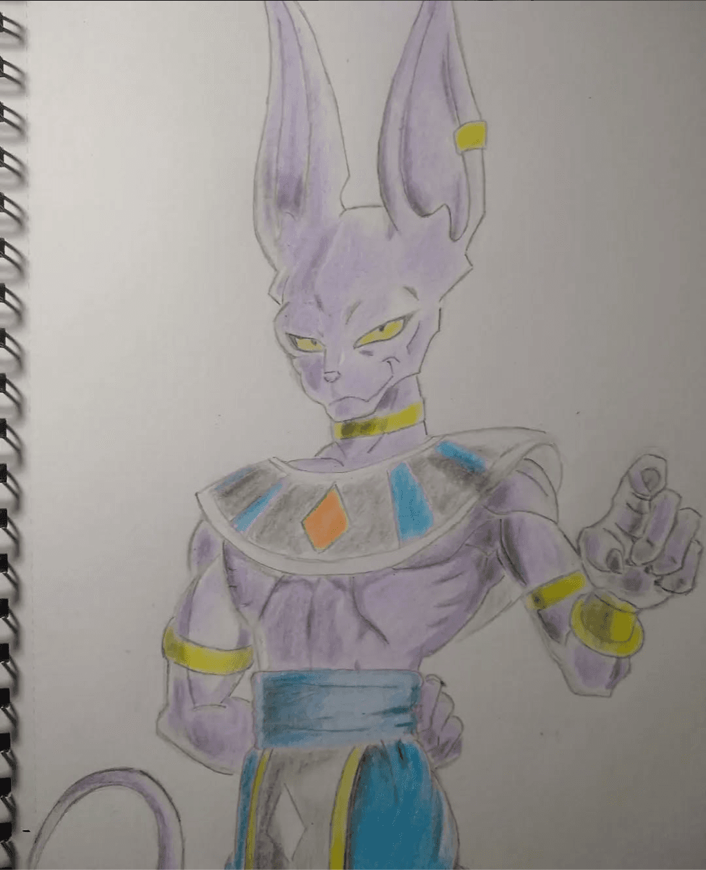 Colored pencil illustration of Beerus from Dragon Ball