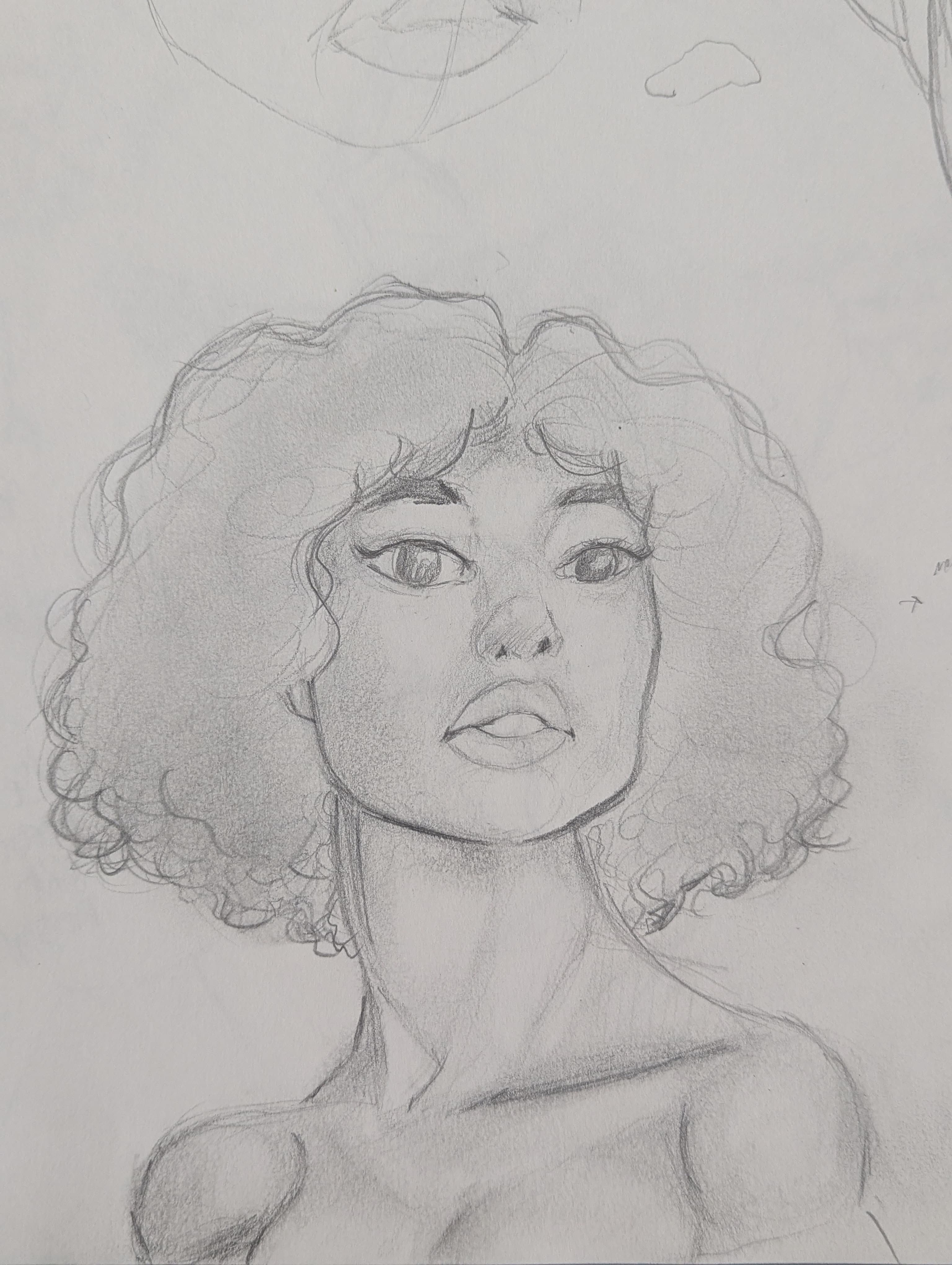 Pencil sketch titled Realistic Girl, an upside-down close-up portrait